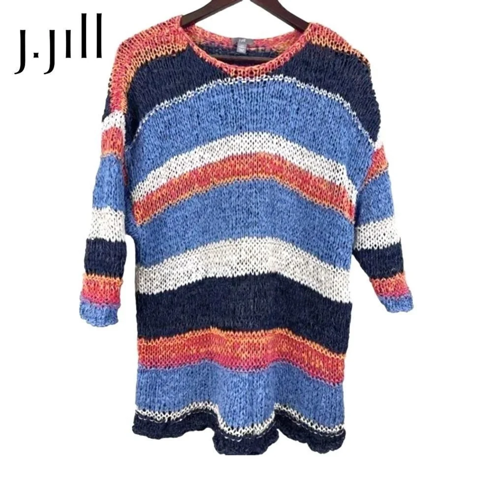J.Jill Sweater Womens Petite Medium Multicolor‎ Pullover Striped Crew Neck